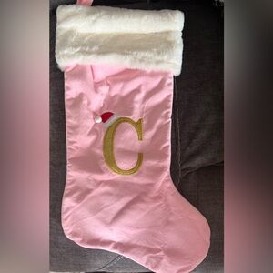 Pink and White “C” Christmas Stocking
